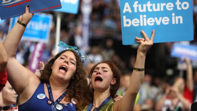 Bernie Sanders supporters cry at the DNC.