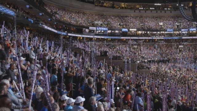 Attendees cheer at the Democratic National Convention.