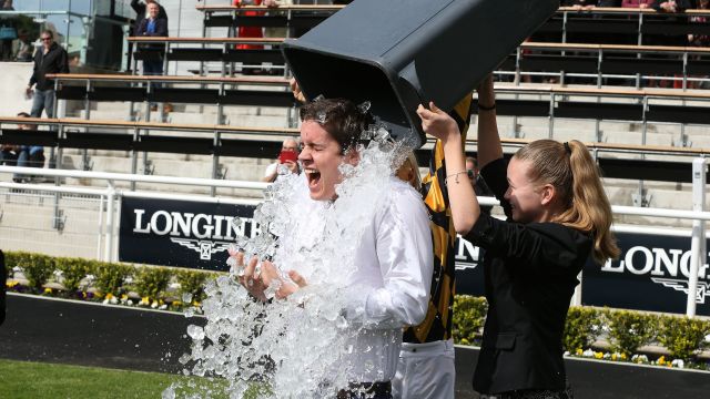 Singer and actor Johnny Ruffo does the ice bucket challenge during Sydney Racing at Royal Randwick Racecourse.