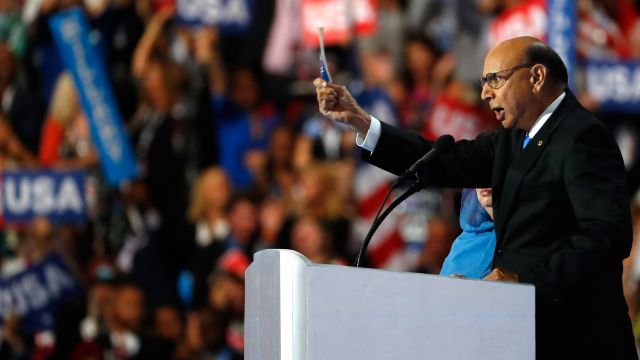 Khizr Khan speaks about his son, U.S. Army Capt. Humayun Khan, at the Democratic convention.