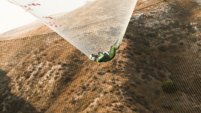 Skydiver Luke Aikins lands safely after jumping 25,000 feet from an airplane without a parachute or wing suit.