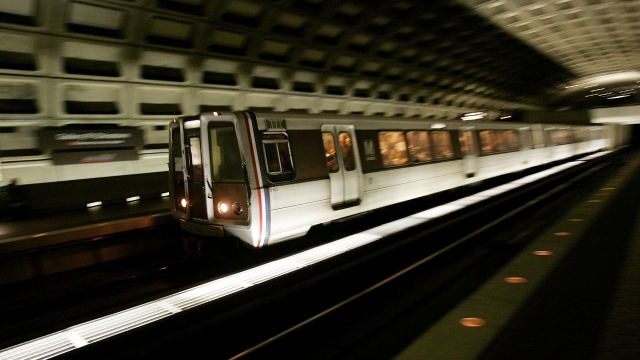 Metro train arrives in the Gallery Place.