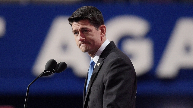 Paul Ryan at a microphone at the Republican National Convention.