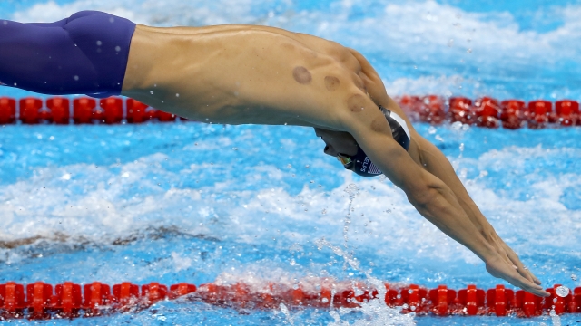 Michael Phelps of the U.S. competes in the final of the men's 4x100m freestyle relay.