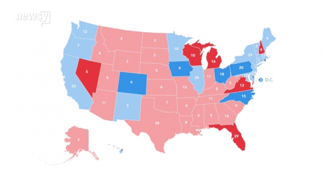 A map of the United States showing one potential outcome of the presidential election