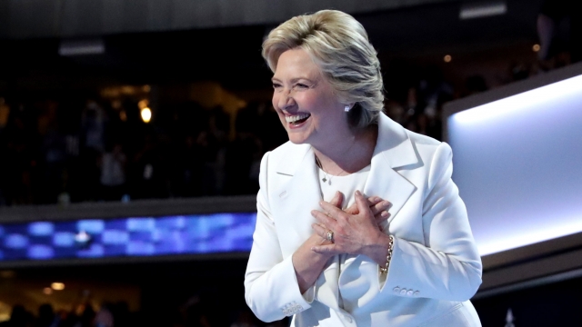 Democratic presidential nominee Hillary Clinton smiles after her nomination acceptance speech.