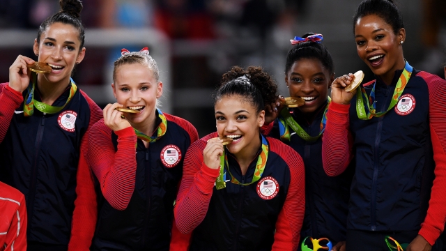 The U.S. women's gymnastics team after winning gold