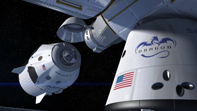 An artist's concept shows a SpaceX Crew Dragon docking with the International Space Station.