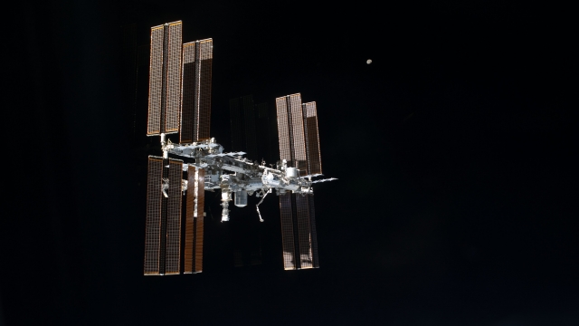 The International Space Station as seen from the space shuttle Atlantis