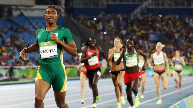 Caster Semenya of South Africa leads the field during the women's 800-meter final in the Rio 2016 Olympic Games.