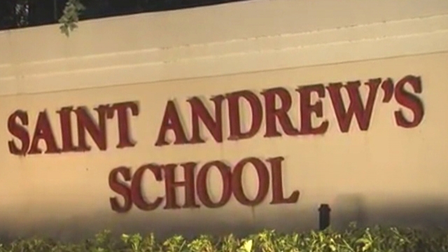 Photo of the sign outside of Saint Andrew's School in Boca Raton, Florida.