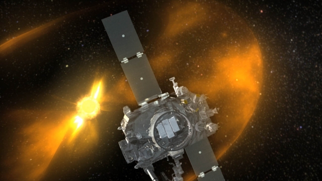A rendering of one of the STEREO spacecraft from NASA.
