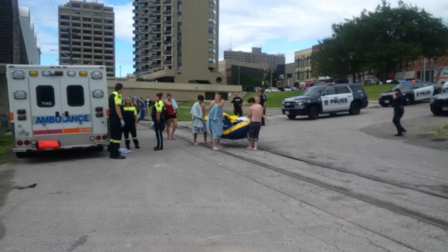 An image of part of the rescue effort by Sarnia's police department.