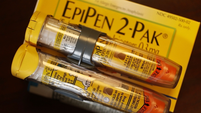 A photo of an EpiPen pack of two injectors.