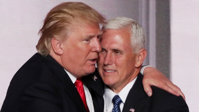 Donal Trump and Mike Pence embrace during the Republican National Convention.