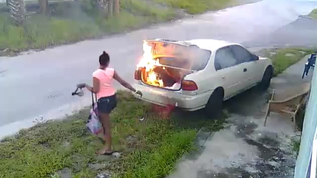 Carmen Chamblee was caught on surveillance video setting a car on fire.