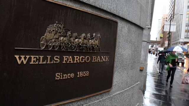 A sign outside of a Wells Fargo bank.