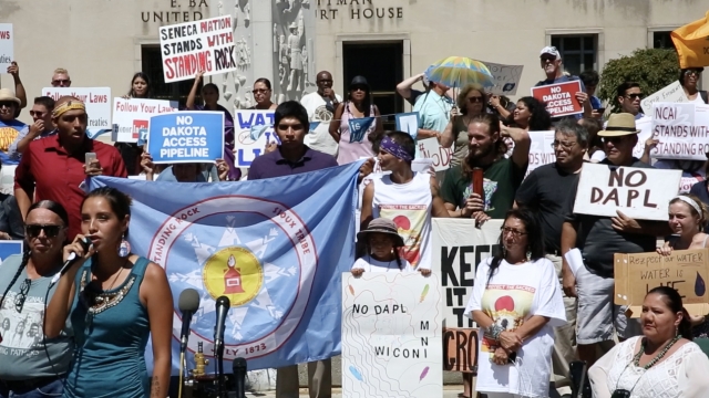 Anti-pipeline "water protectors" gather outside a D.C. district court hearing