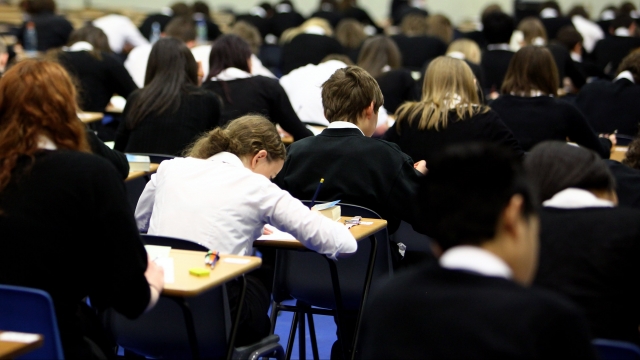 Pupils at Williamwood High School sit prelim exams on February 5, 2010 in Glasgow, Scotland.
