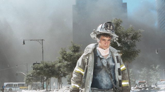 An firefighter walks away from Ground Zero.