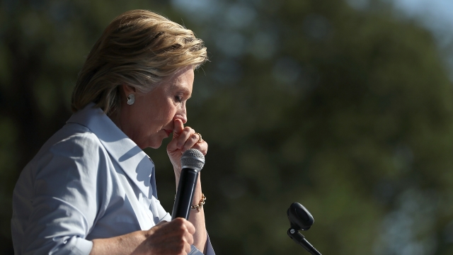 Democratic presidential nominee former Secretary of State Hillary Clinton pauses as she speaks during a campaign rally.