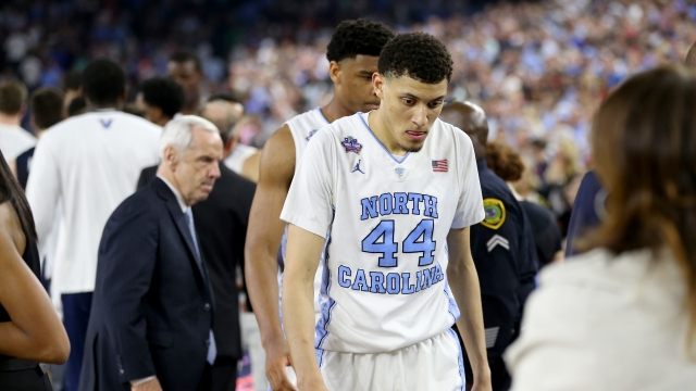Justin Jackson of the North Carolina Tar Heels reacts after being defeated.