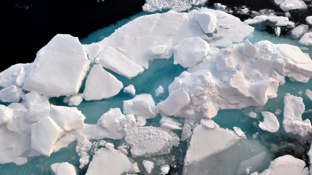 Sea ice melts in the Arctic Ocean.