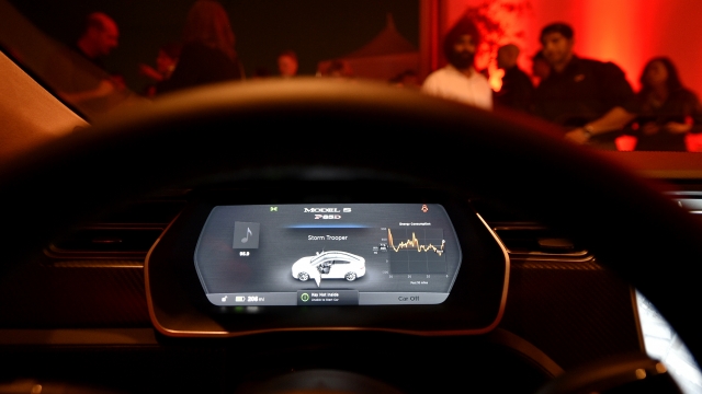 The dashboard of Tesla 'D' model electric sedan.