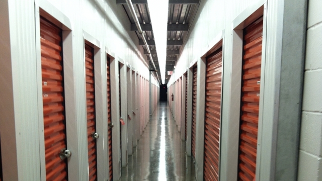 The long hallways at the U-Haul storage unit.