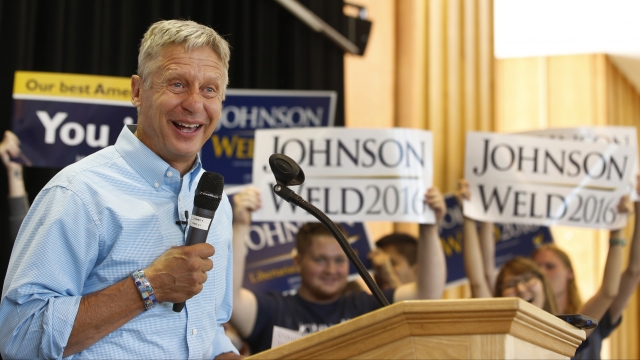 Libertarian presidential candidate Gary Johnson speaks at a campaign event.