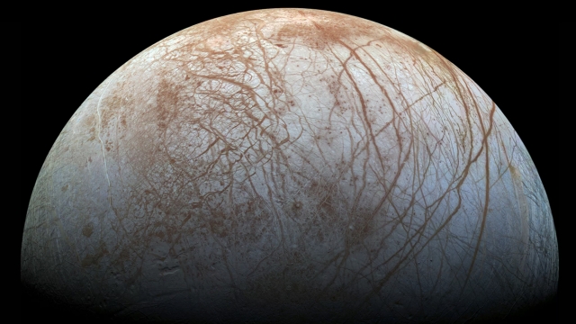 An image of Europa, one of Jupiter's moons.