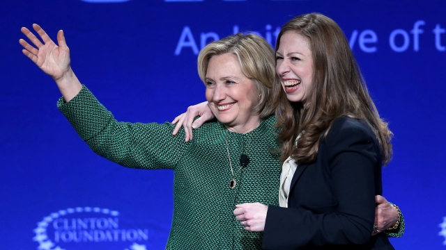 Hillary Clinton and her daughter Chelsea embrace.