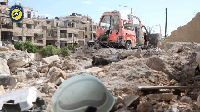 Rubble from collapsed buildings in Syria