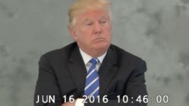 An image of Donald Trump from a newly released video of a June deposition.