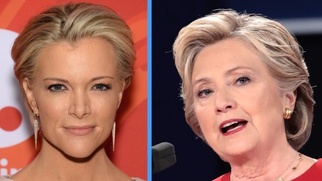 A split screen of Fox News host Megyn Kelly and presidential candidate Hillary Clinton.
