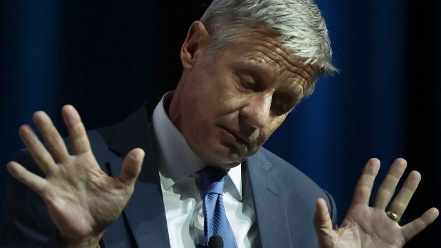 Gary Johnson gestures as he speaks during a 2016 Presidential Election Forum.