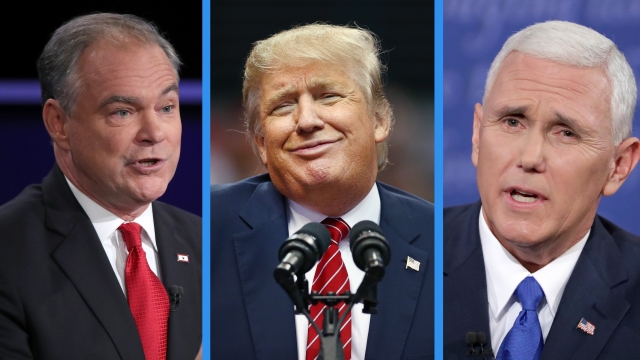 Sen. Tim Kaine, Gov. Mike Pence and presidential candidate Donald Trump