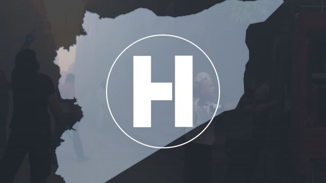 An outline of Syria with the letter "H" over it to represent hospitals.
