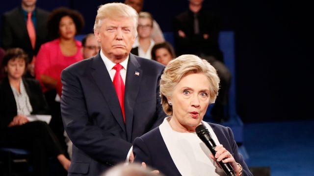 Trump looks at Clinton during the debate