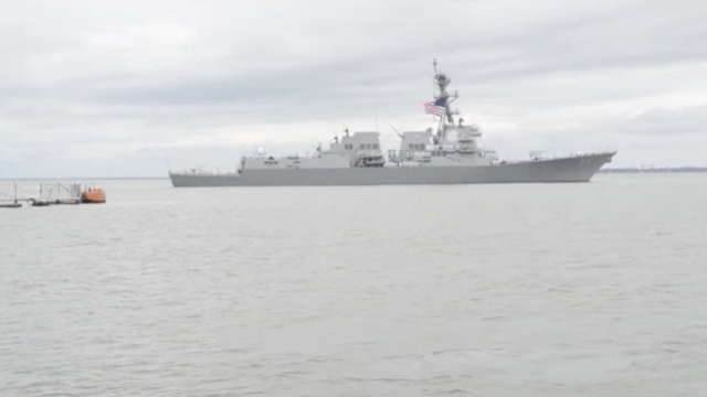 The USS Nitze departs Naval Station Norfolk.