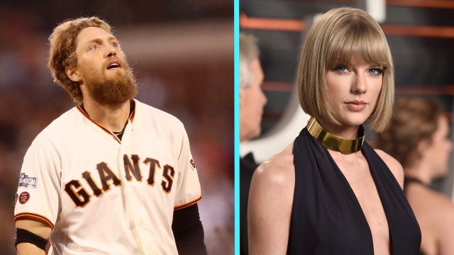 A splitscreen of Giants outfielder Hunter Pence and Taylor Swift