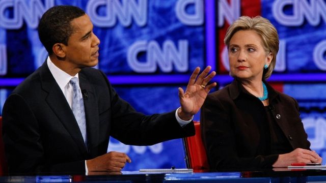 Democratic presidential hopefuls Sen. Barack Obama Sen. Hillary Clinton participate in the Democratic presidential debate.