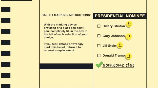 A graphic of a ballot with a checkmark next to a write-in spot