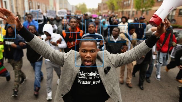 Hundreds of demonstrators march toward the a Baltimore police station during a protest against police brutalitality.