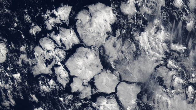 Hexagonal clouds in the Atlantic Ocean.