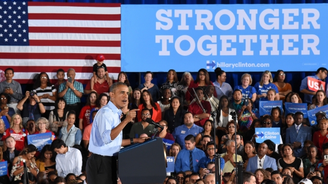 President Barack Obama speaks during a campaign rally for Democratic presidential nominee Hillary Clinton