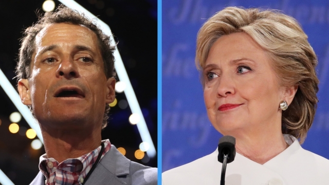 A split screen of Anthony Weiner and Hillary Clinton