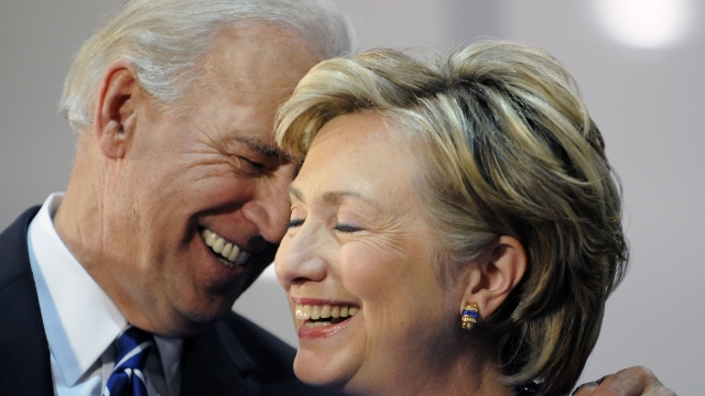 Joe Biden and Hillary Clinton embrace.