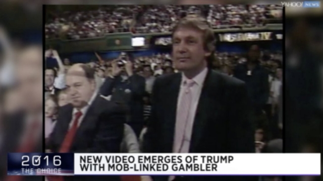 Archived footage of Donald Trump next to mob figure Robert LiButti during a professional wrestling match in 1988.