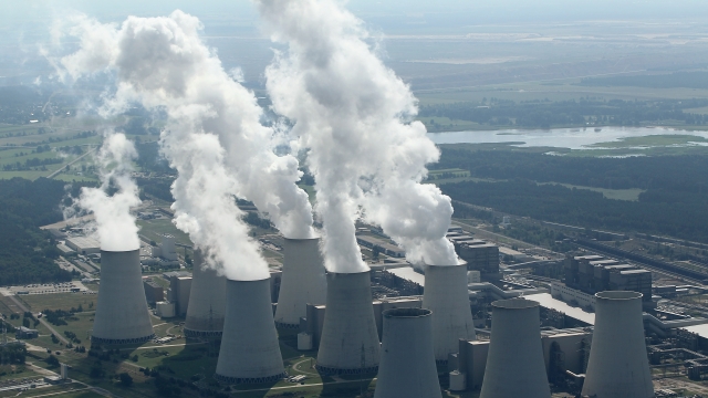 Power plant towers blow smoke